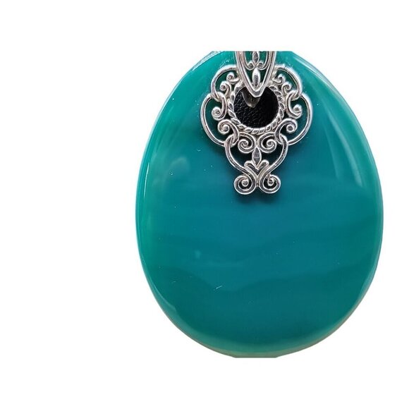 ATR Sterling Silver Green Onyx Pendant Oval Gemstone Signed 925 - Picture 4 of 12